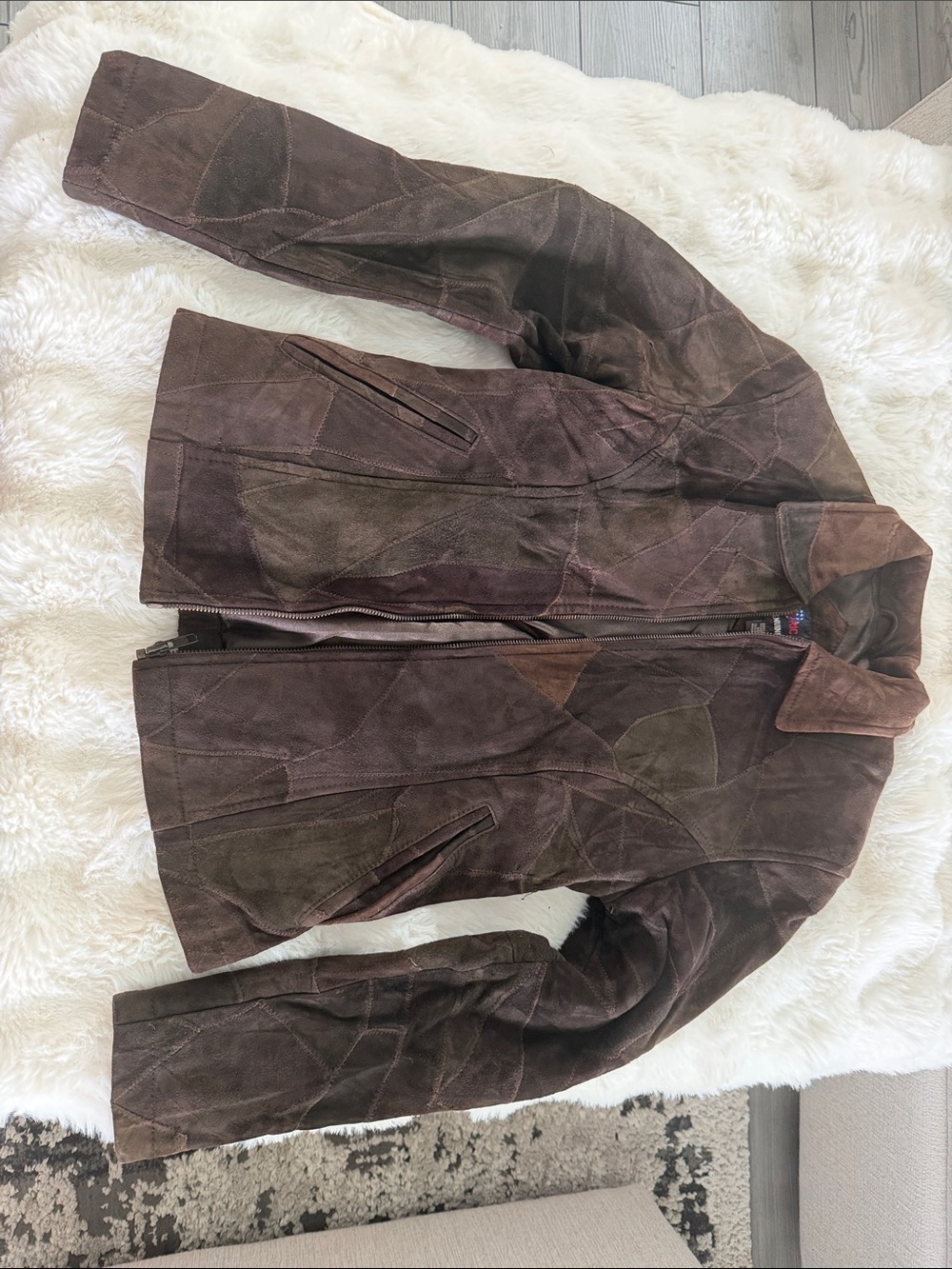 Women's Brown Patchwork Suede Leather Jacket